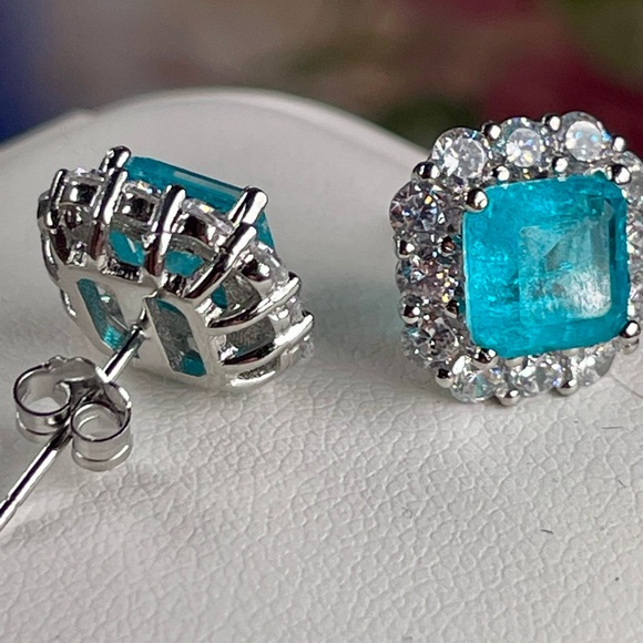 Clearance‼️5.75ct PARAIBA TOURMALINE (RARE)‼️ and White Topaz Silver Earrings. - Picture 2 of 10